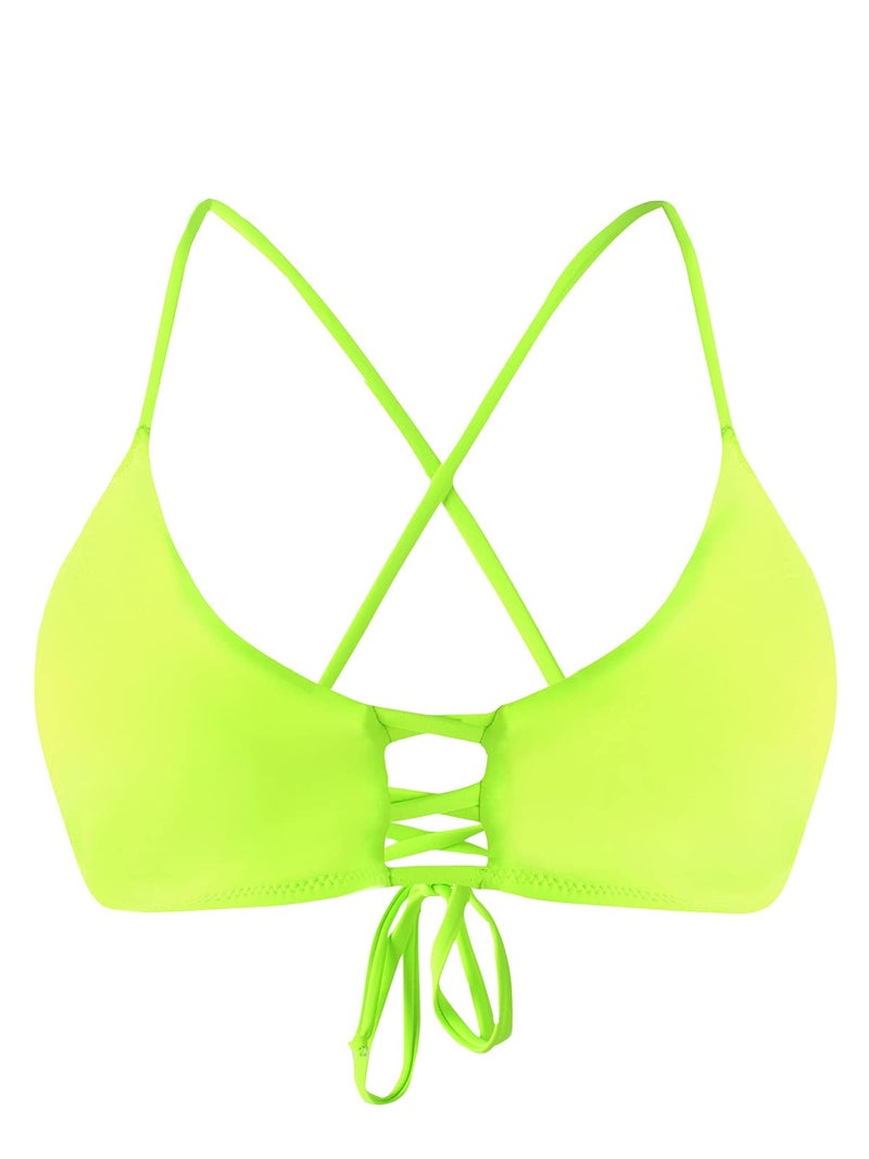 RELLECIGA Women's Neon Green Strappy Longline Triangle Bikini Top Size Large - Image 4